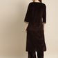Women Brown & Gold-Toned Ethnic Motifs Embroidered Velvet Kurta