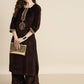 Women Brown & Gold-Toned Ethnic Motifs Embroidered Velvet Kurta