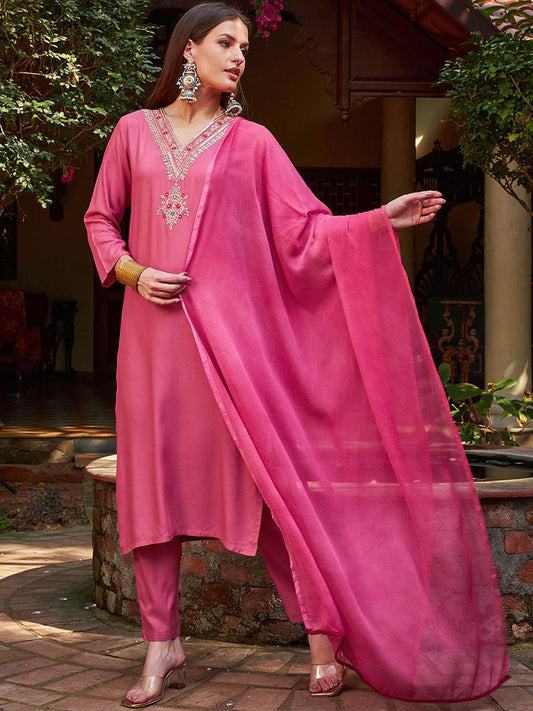 Women Embroidered Palazzos & With Dupatta Kurta Sets