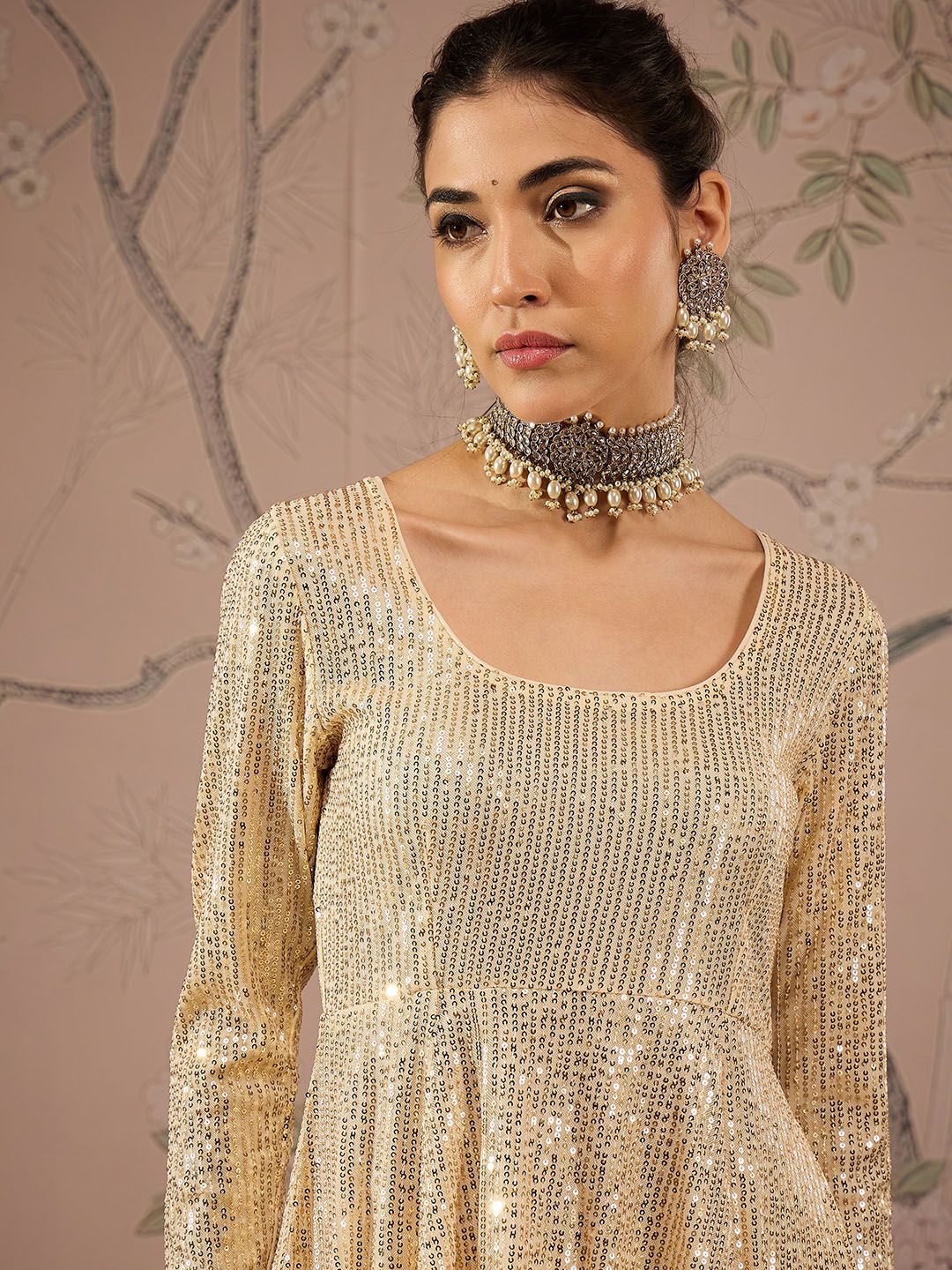 Women Embroidered Regular Sequinned Kurta with Palazzos