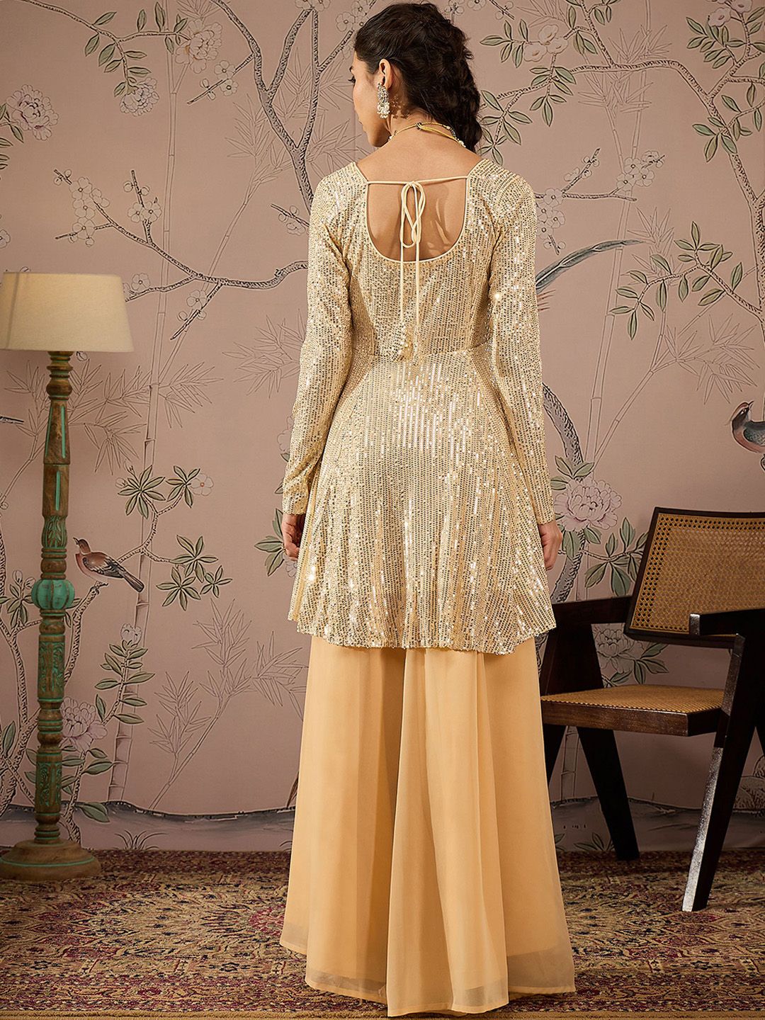 Women Embroidered Regular Sequinned Kurta with Palazzos