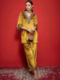 Women Embroidered Regular Velvet Kurta with Palazzos