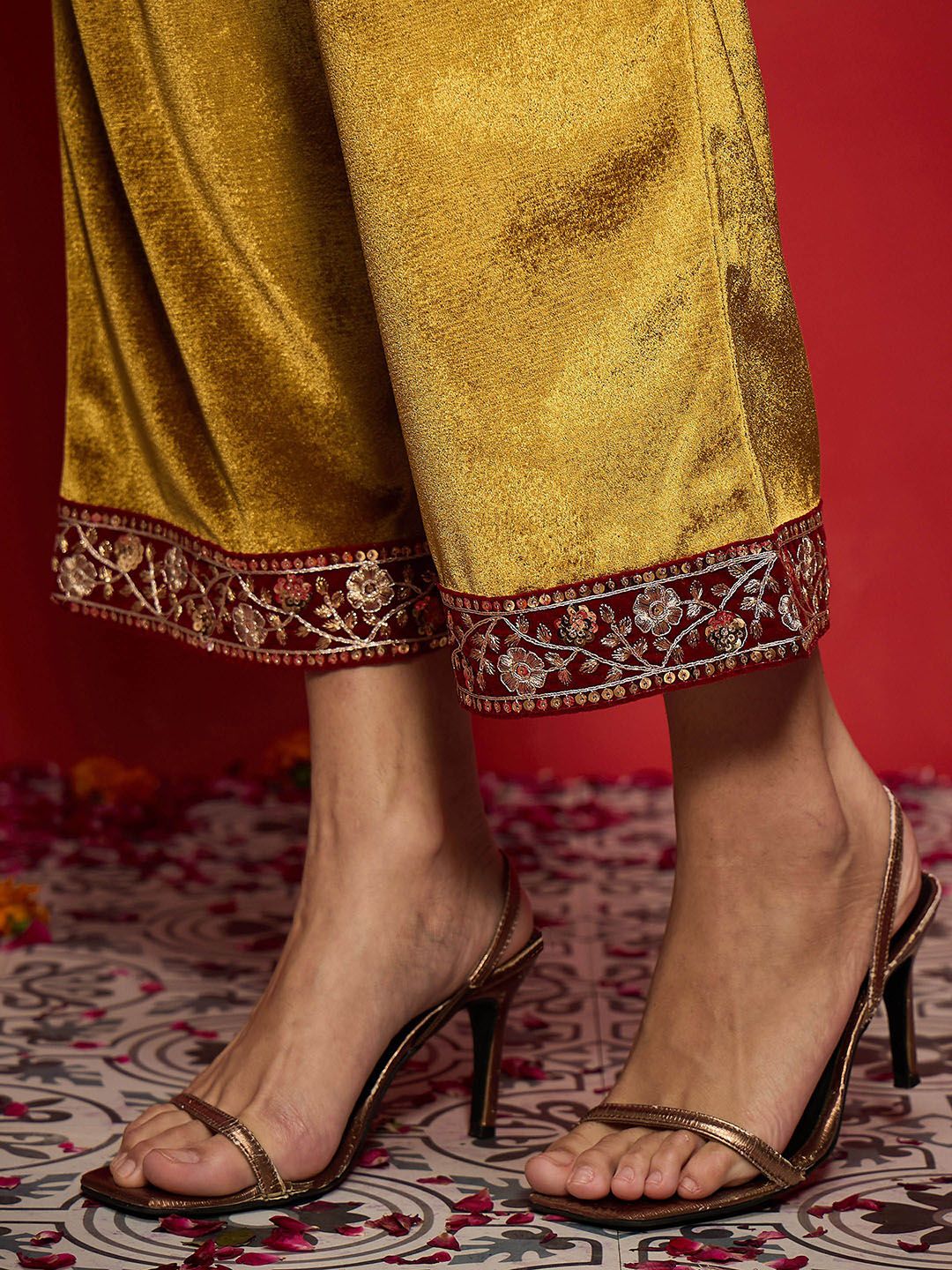 Women Embroidered Regular Velvet Kurta with Palazzos