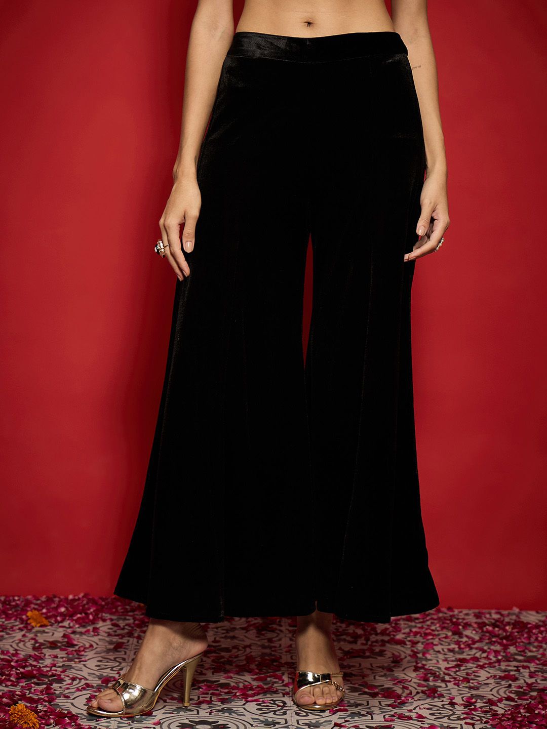 Women Embroidered Regular Velvet Kurta with Palazzos