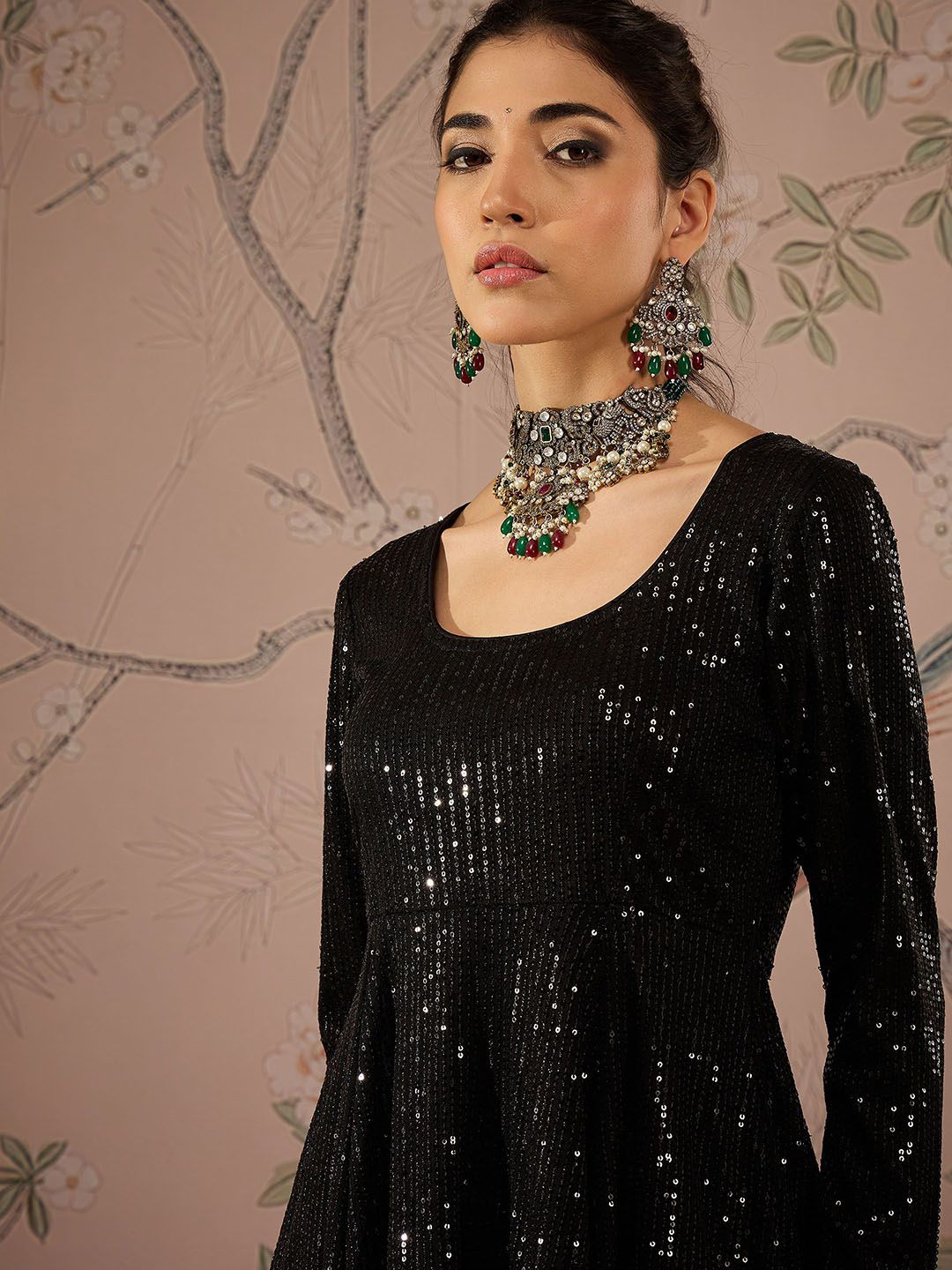Women Embroidered Sequinned Kurta with Palazzos