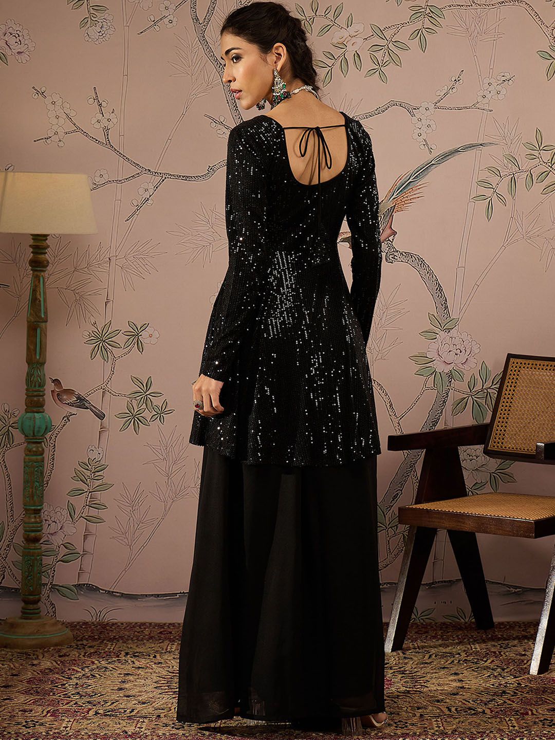 Women Embroidered Sequinned Kurta with Palazzos