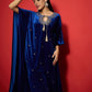 Women Embroidered Thread Work Grandeur & Majestic Artwork Velvet Kaftan Kurta
