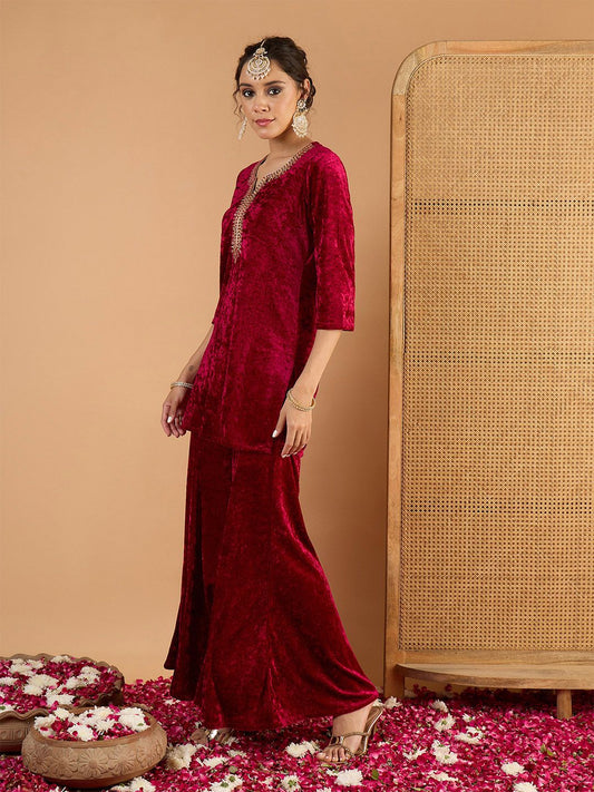 Women Ethnic Motifs Embroidered Kurta with Palazzo