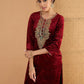 Women Ethnic Motifs Embroidered Zari Work Velvet Kurta with Trousers