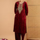 Women Ethnic Motifs Embroidered Zari Work Velvet Kurta with Trousers