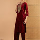 Women Ethnic Motifs Embroidered Zari Work Velvet Kurta with Trousers