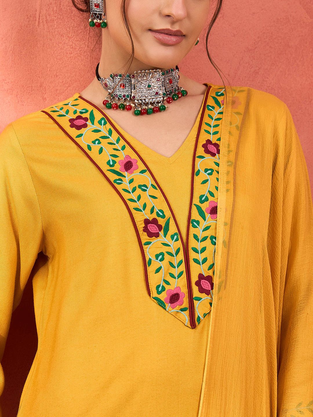 Women Floral Embroidered Kurta with Palazzo & Dupatta