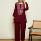 Women Floral Embroidered Woollen Kurta with Trousers