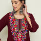 Women Floral Embroidered Woollen Kurta with Trousers
