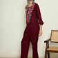 Women Floral Embroidered Woollen Kurta with Trousers