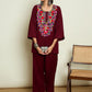 Women Floral Embroidered Woollen Kurta with Trousers
