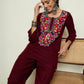 Women Floral Embroidered Woollen Kurta with Trousers