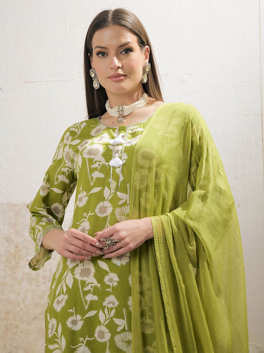 Women Floral Printed Kurta with Trouser & Dupatta
