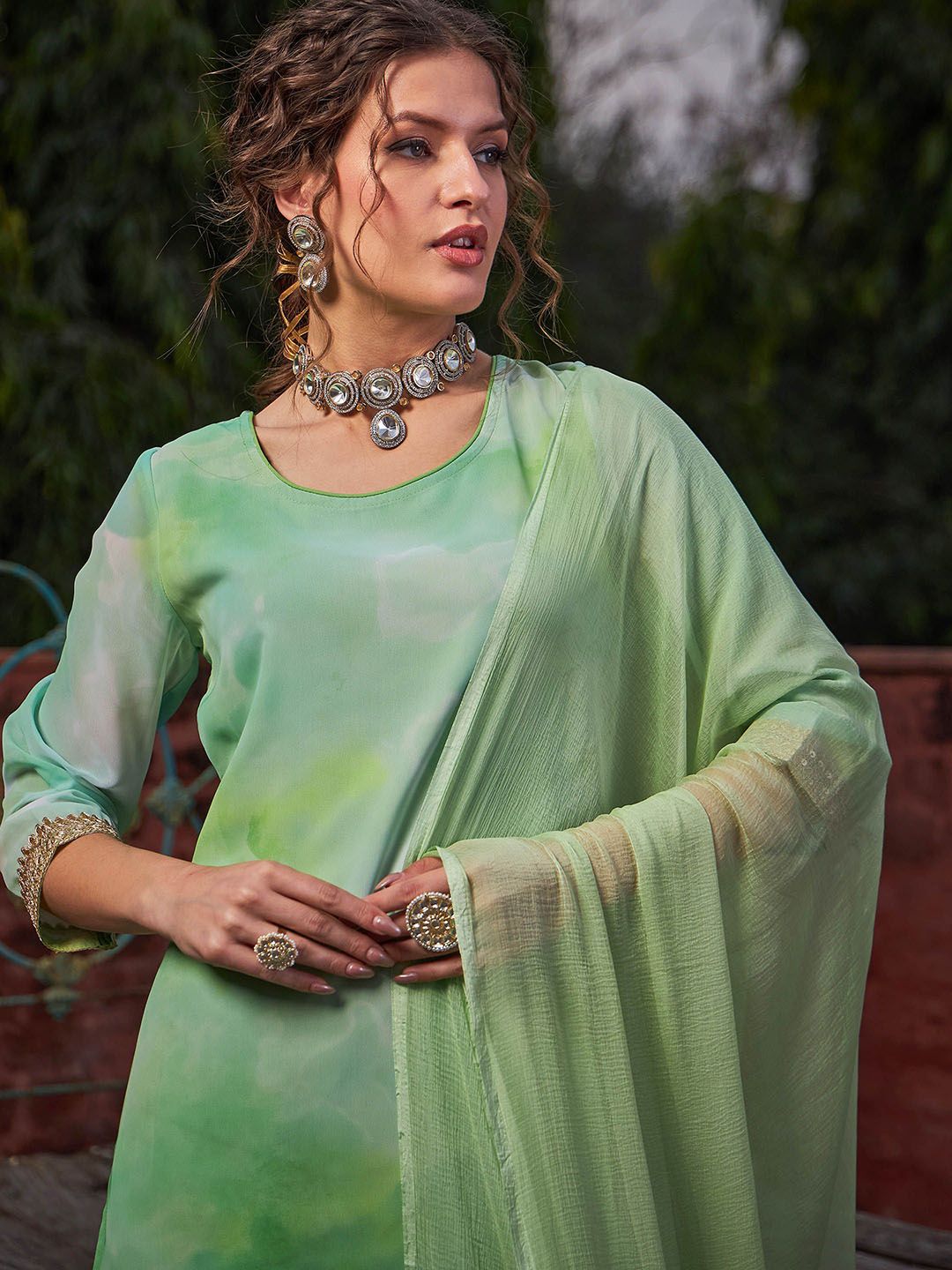 Women Ombre Dyed Kurta with Sharara & Dupatta