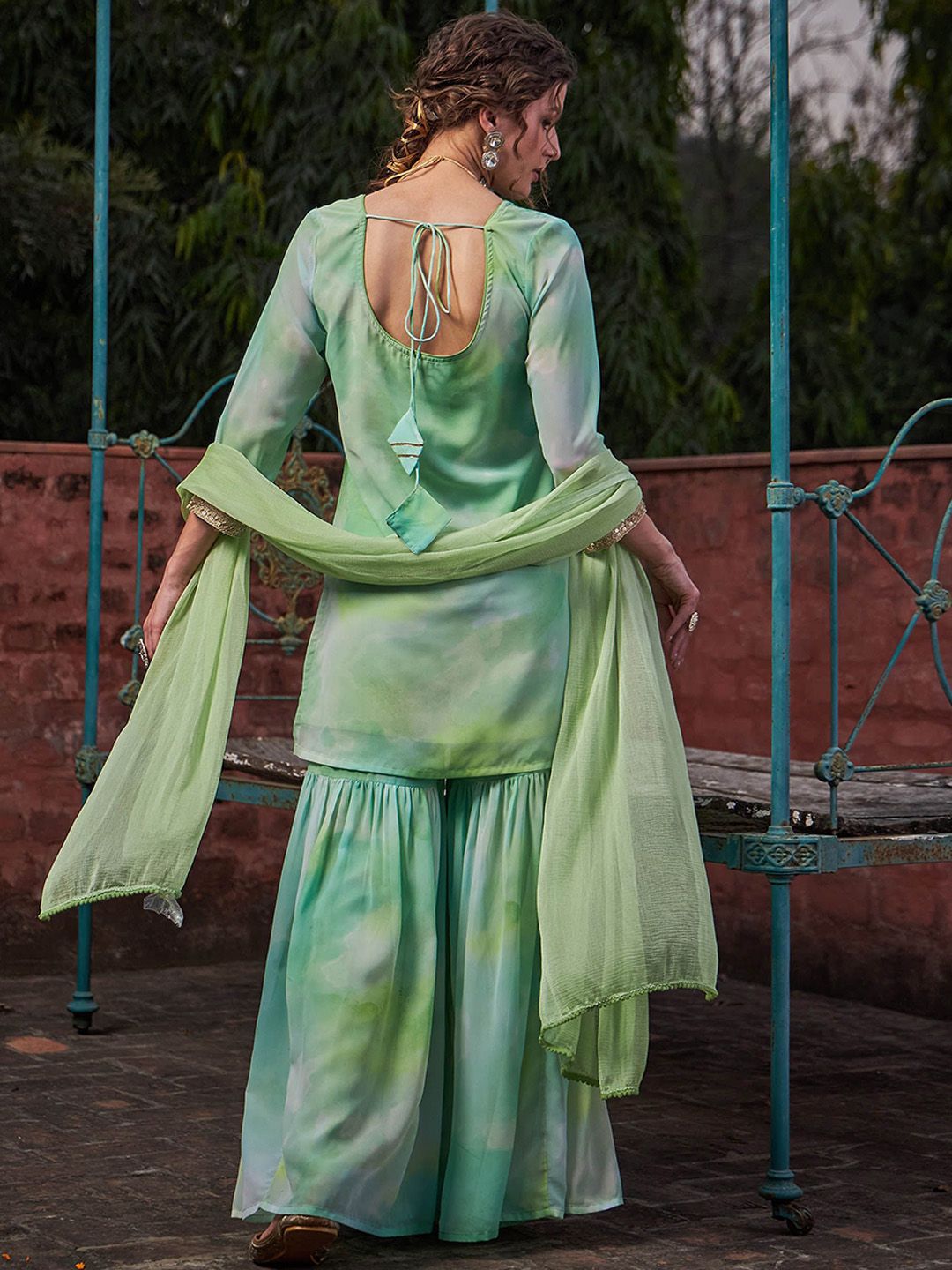 Women Ombre Dyed Kurta with Sharara & Dupatta