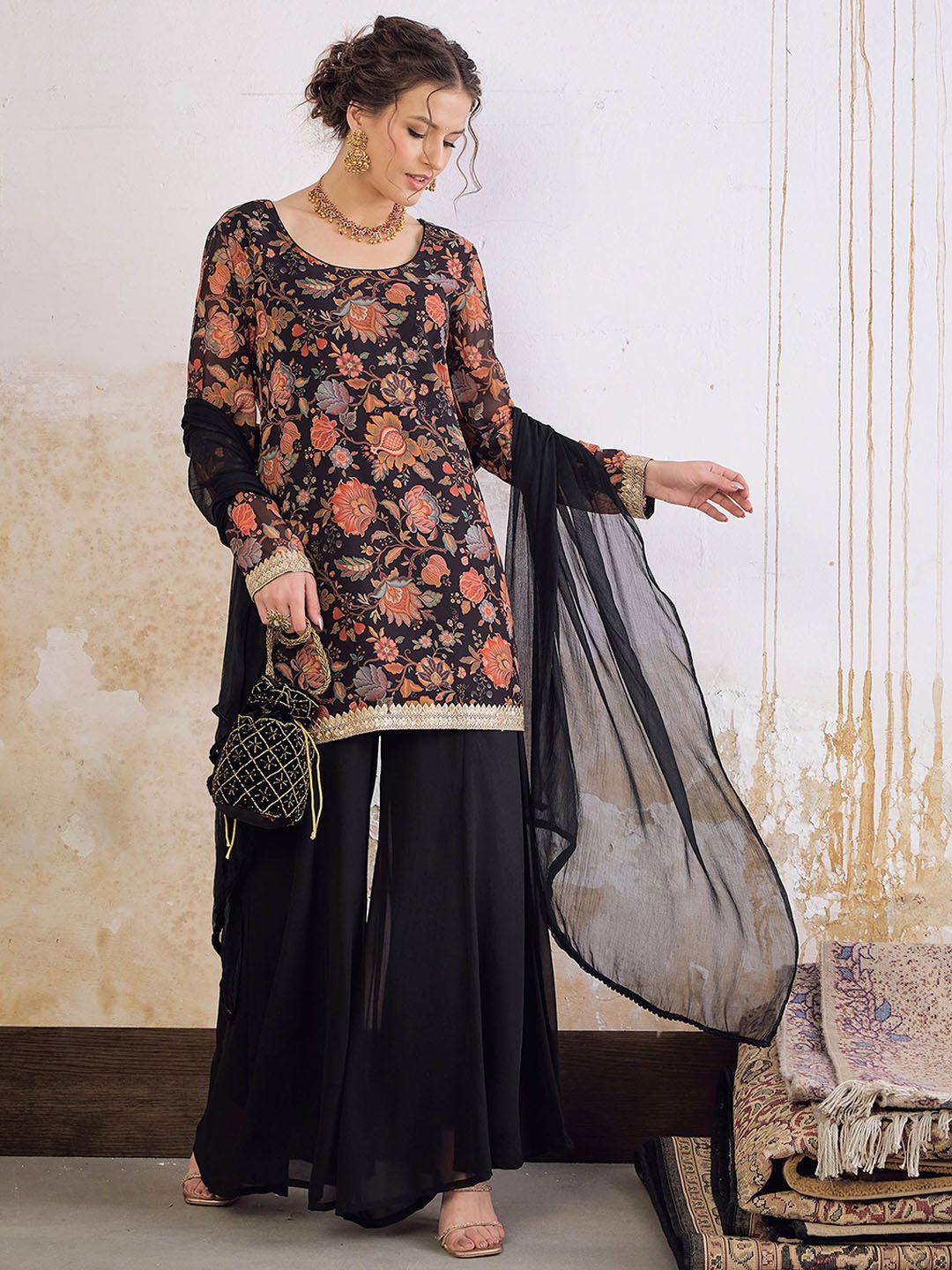 Women Printed Kurta with Palazzos & With Dupatta