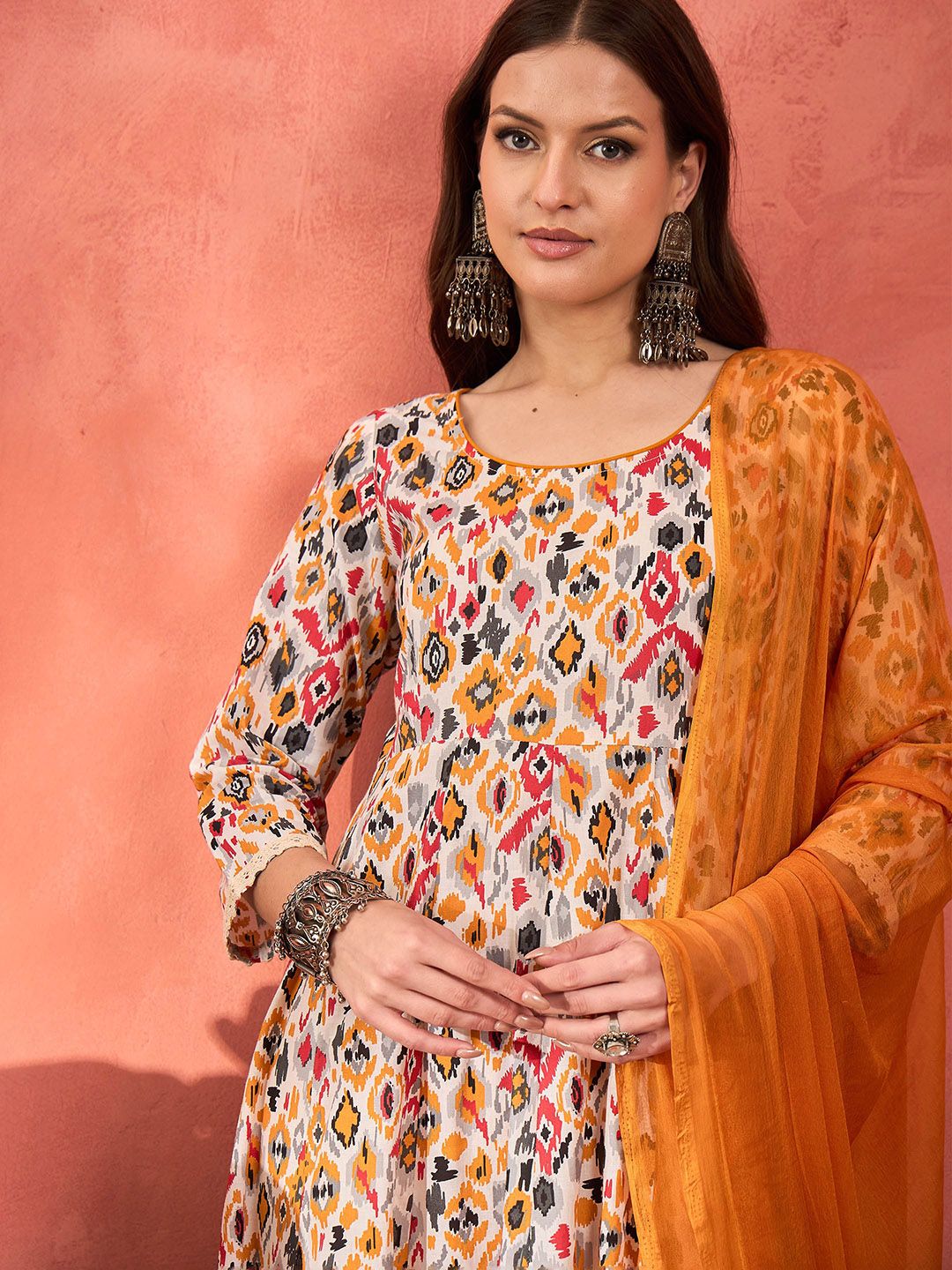 Women Printed Pure Cotton Kurta with Palazzos & With Dupatta
