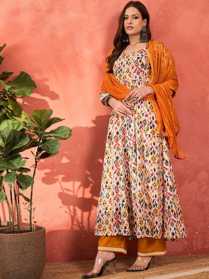 Women Printed Pure Cotton Kurta with Palazzos & With Dupatta