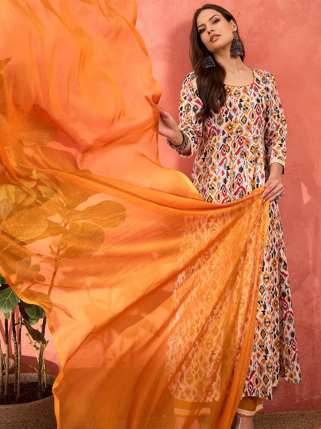 Women Printed Pure Cotton Kurta with Palazzos & With Dupatta