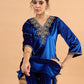 Women Velvet Ethnic Motifs Embroidered Kurta with Trousers