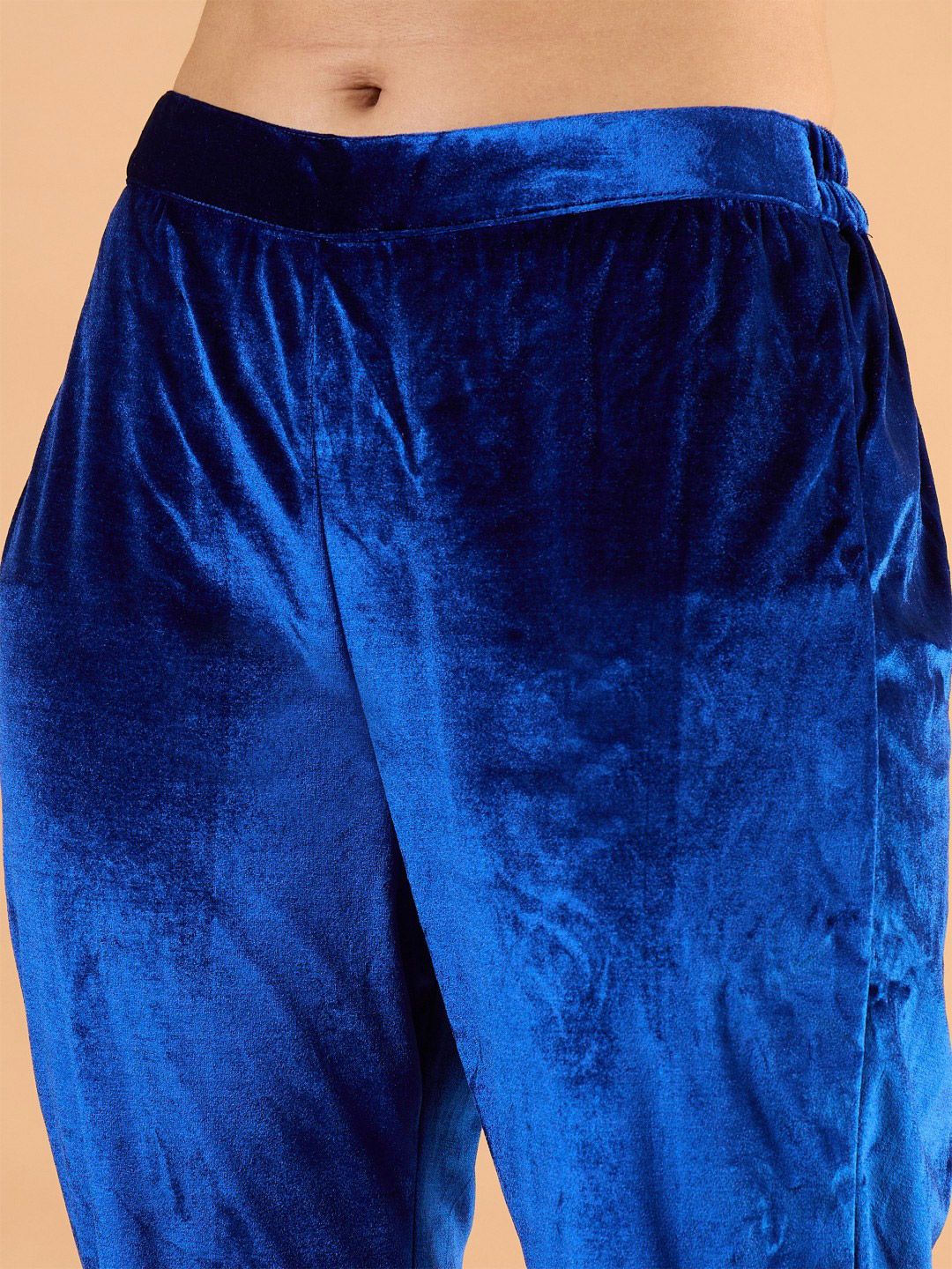 Women Velvet Ethnic Motifs Embroidered Kurta with Trousers