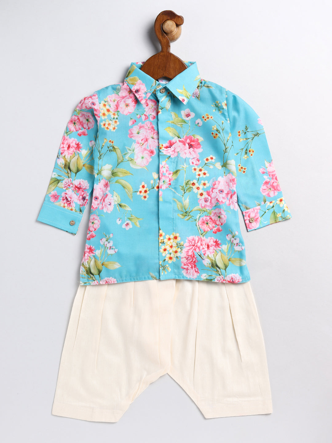 Sishu Boy's Aqua Floral Printed Kurta Patiala Set