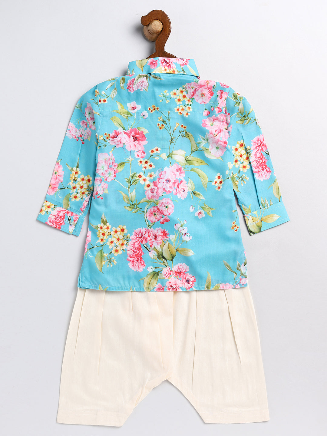 Sishu Boy's Aqua Floral Printed Kurta Patiala Set