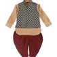 Sishu Boy's Black Woven Design Slim Fit Nehru Jacket And Rose Gold Kurta With Maroon Dhoti Set