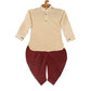 Sishu Boy's Gold Kurta And Maroon Cowl Dhoti Set