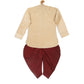 Sishu Boy's Gold Kurta And Maroon Cowl Dhoti Set