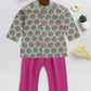 Sishu Boy's Green And Magenta Floral Printed Cotton Kurta Pyjama Set