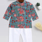 Sishu Boy's Green Kalamkari Floral Printed Cotton Kurta Pyjama Set