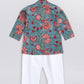 Sishu Boy's Green Kalamkari Floral Printed Cotton Kurta Pyjama Set