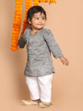 Sishu Boy's' Grey Cotton Kurta And White Pyjama Set
