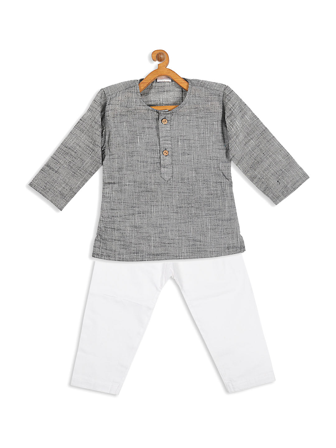 Sishu Boy's' Grey Cotton Kurta And White Pyjama Set