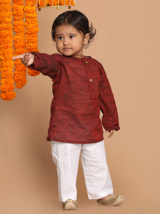 Boys' maroon cotton kurta and white pyjama set