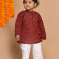 Sishu Boy's' Maroon Cotton Kurta And White Pyjama Set