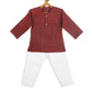Sishu Boy's' Maroon Cotton Kurta And White Pyjama Set