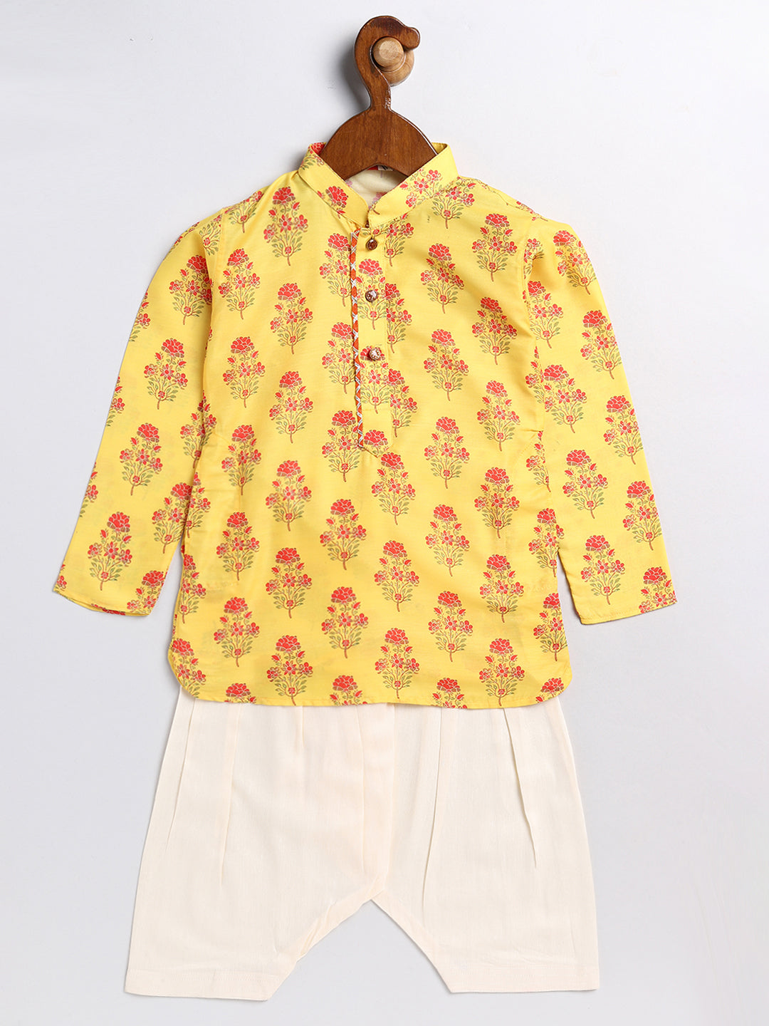 Sishu Boy's' Multicolor-Base-Mustard And Cream Kurta Patiala Set