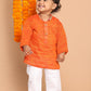Sishu Boy's' Orange Cotton Kurta And White Pyjama Set
