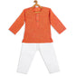 Sishu Boy's' Orange Cotton Kurta And White Pyjama Set