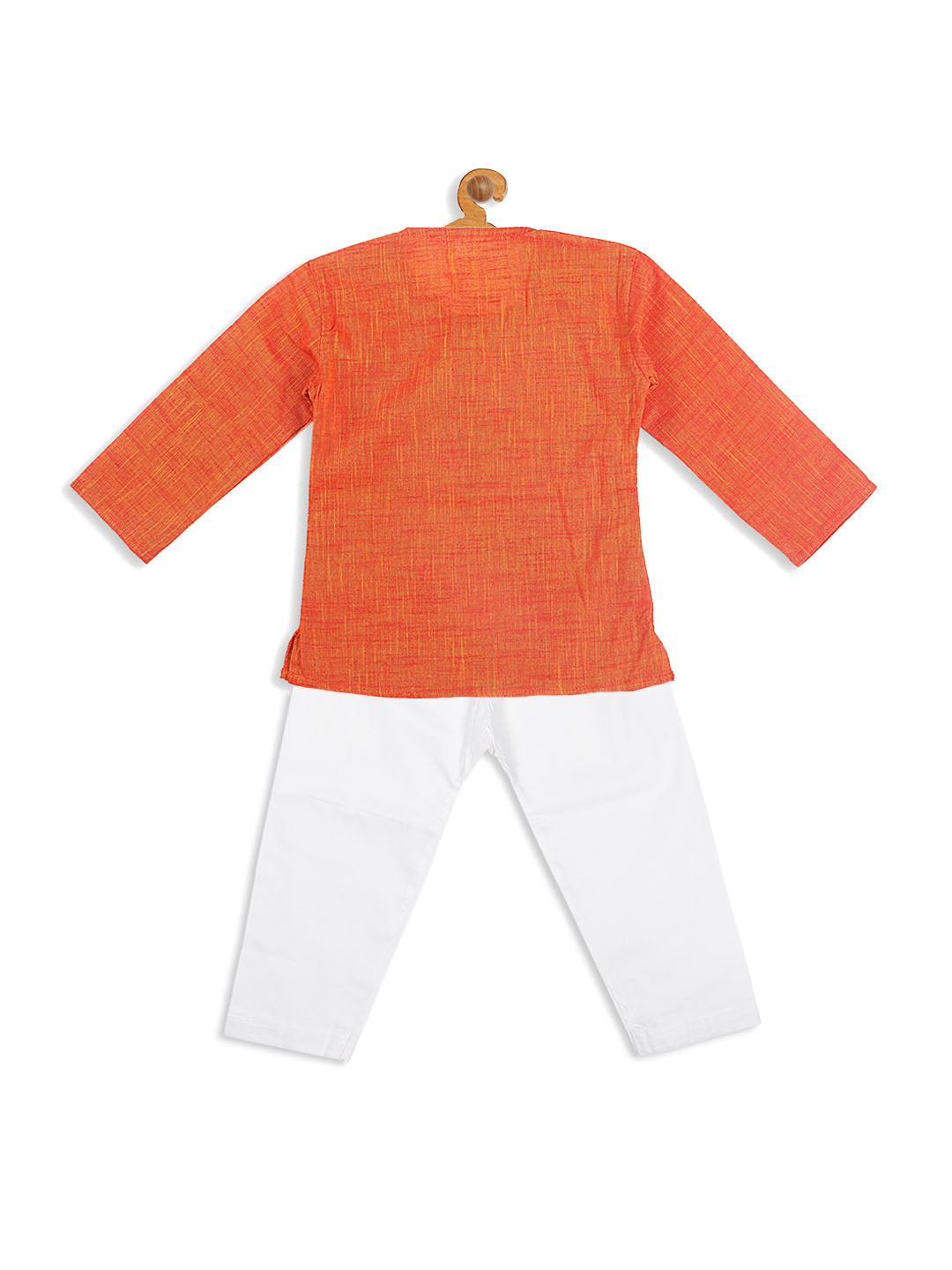 Sishu Boy's' Orange Cotton Kurta And White Pyjama Set