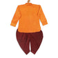 Sishu Boy's Orange Kurta And Maroon Dhoti Set
