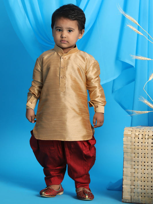 Boys' rose gold and maroon kurta with dhoti pant set