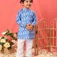 Sishu Boy's Traditional Ikkat Print Flat Collar Kurta And Pyjama Set